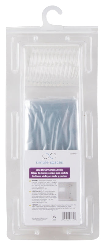 Simple Spaces SD-625CL-3L Shower Curtain with Hook, PVC/Vinyl, Clear, Clear
