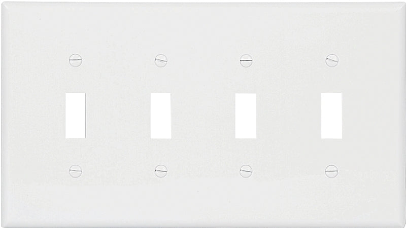 Eaton Wiring Devices PJ4W Wallplate, 4-7/8 in L, 8.56 in W, 4 -Gang, Polycarbonate, White, High-Gloss