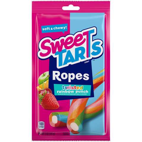 SweetTARTS Twisted Ropes Rainbow Punch Gummi Candy 5 oz Pouch, Pack of 12