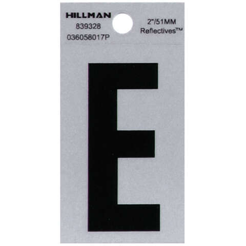 HILLMAN 2 in. Reflective Black Vinyl Self-Adhesive Letter E 1 pc, Pack of 6