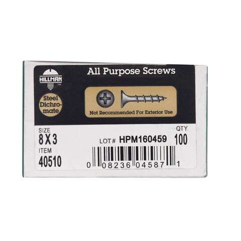 HILLMAN No. 8 X 3 in. L Phillips Yellow Zinc-Plated Coarse Wood Screws 100 pk