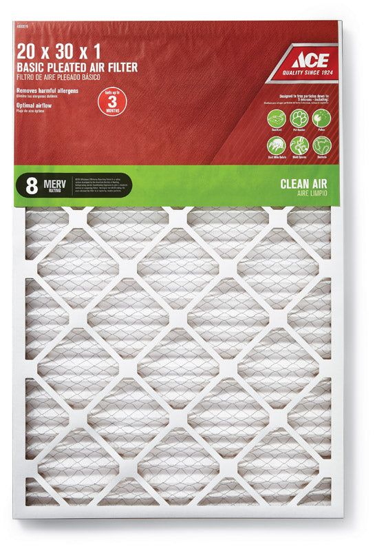 Ace 20 in. W X 30 in. H X 1 in. D Synthetic 8 MERV Pleated Air Filter 1 pk, Pack of 12