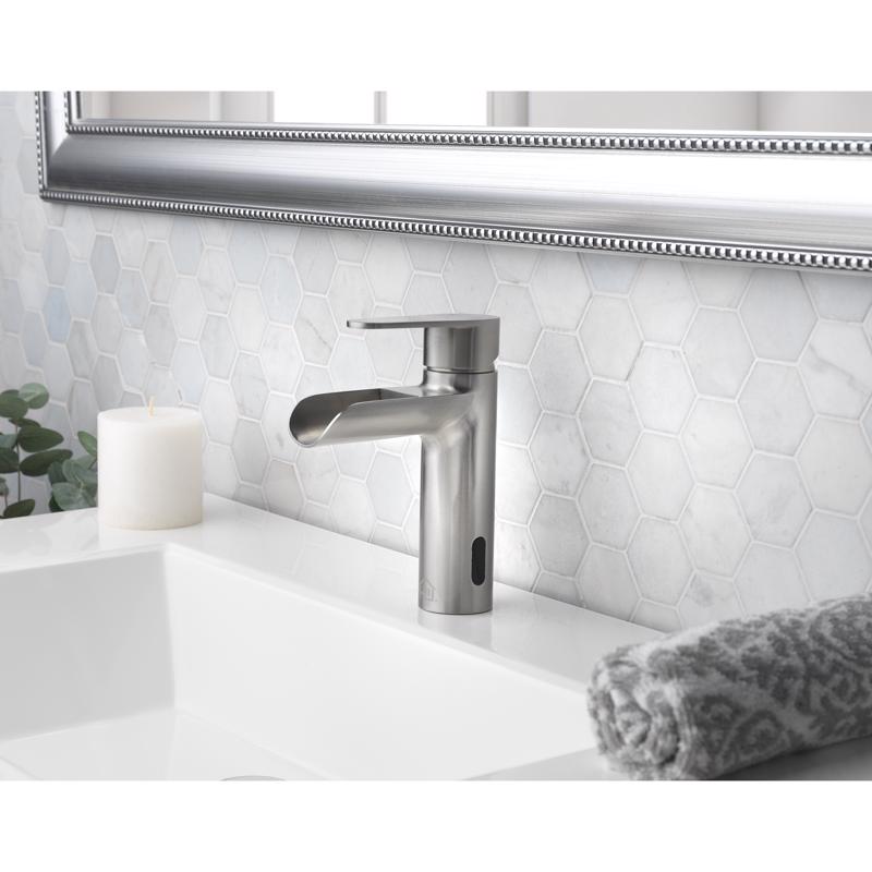 Homewerks Waterfall Brushed Nickel Motion Sensing Modern Single-Handle Bathroom Sink Faucet 2 in.