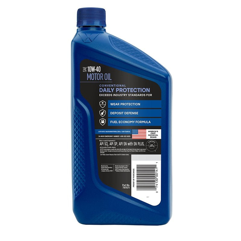 Valvoline 797671 Motor Oil, 10W-40, 1 qt Bottle, 6/PK, Pack of 6