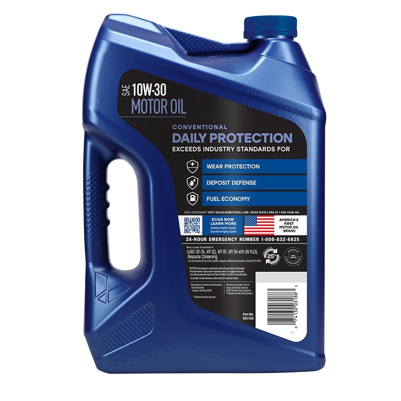 Valvoline Daily Protection 881156 Synthetic Blend Motor Oil, 10W-30, 5 qt, Jug, Pack of 3