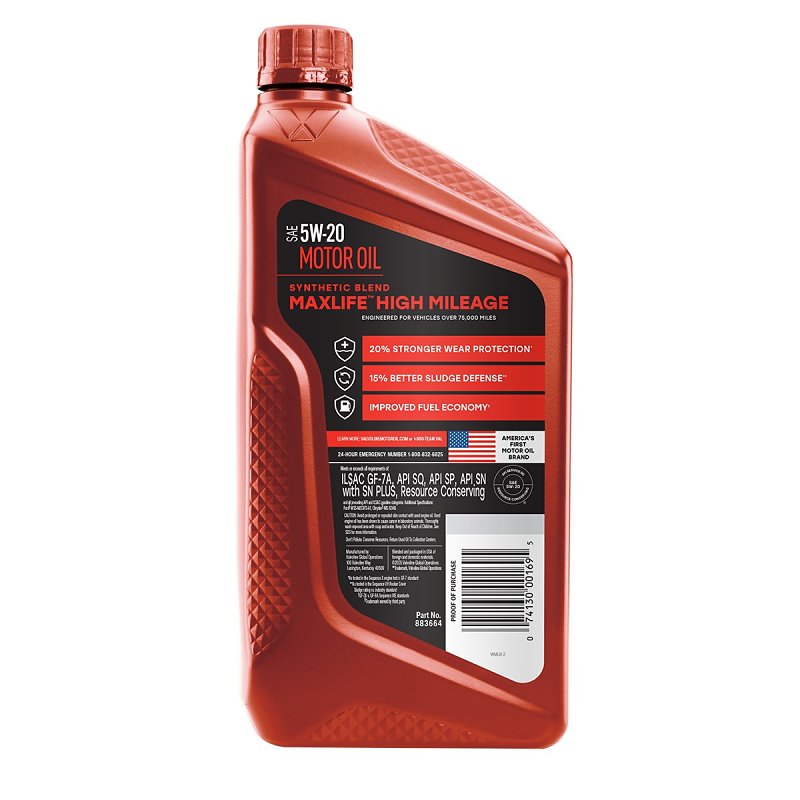 Valvoline 609506 Synthetic Blend Motor Oil, 5W-20, 1 qt, Bottle, Pack of 6