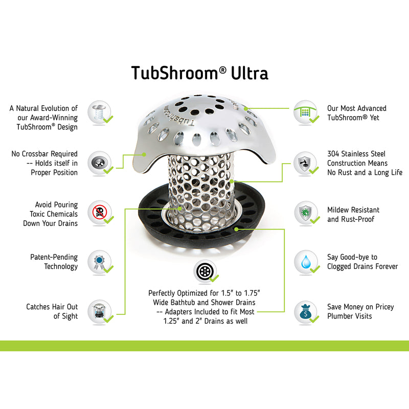 TubShroom Ultra Edition 1.5 in. Chrome Stainless Steel Hair Catcher
