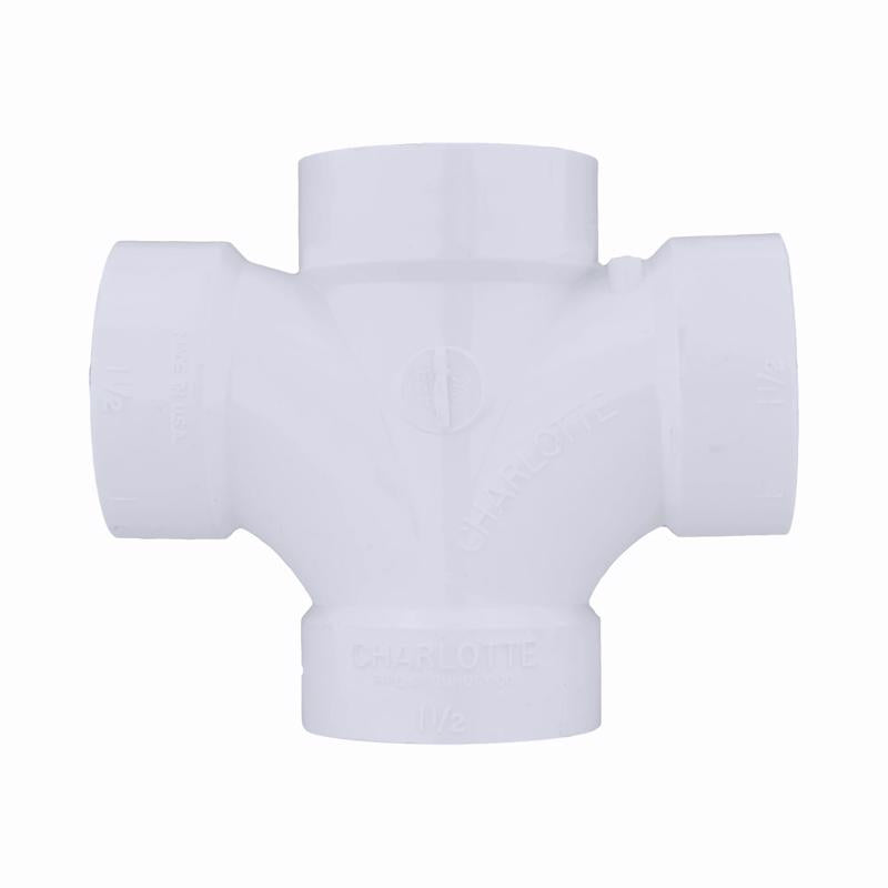 Charlotte Pipe Schedule 40 1-1/2 in. Hub X 1-1/2 in. D Hub PVC Double Sanitary Tee 1 pk
