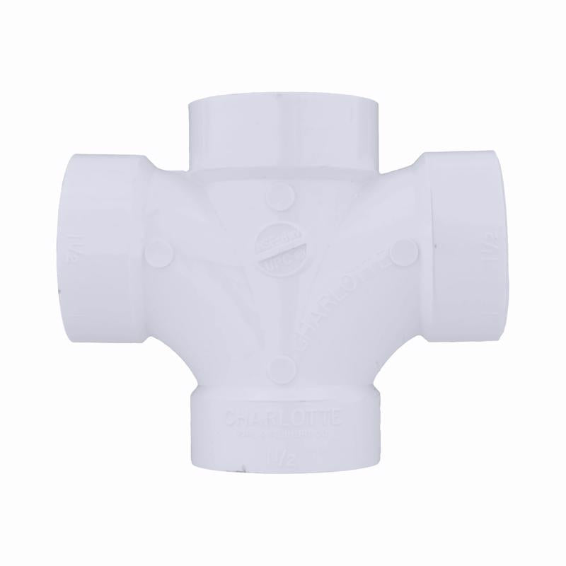 Charlotte Pipe Schedule 40 1-1/2 in. Hub X 1-1/2 in. D Hub PVC Double Sanitary Tee 1 pk