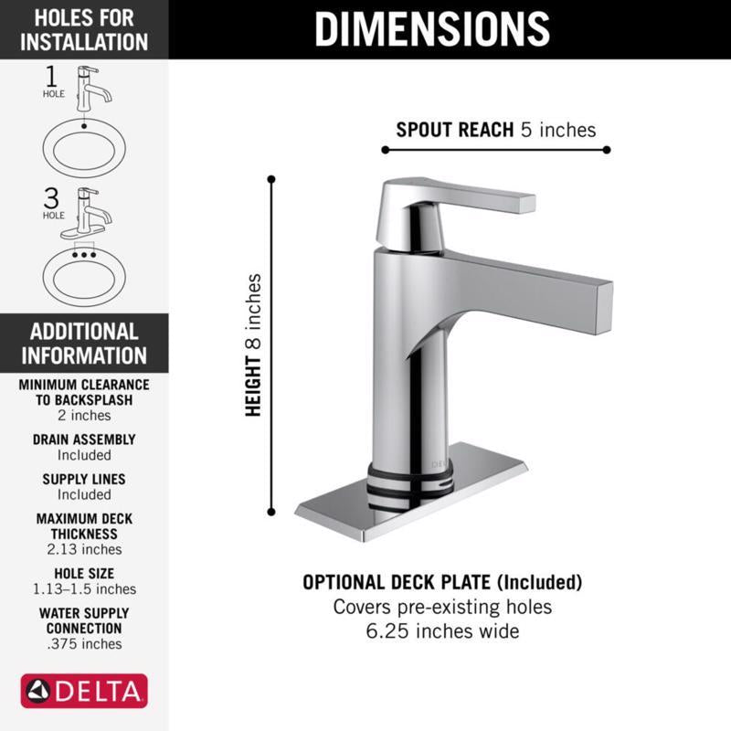 Delta Zura Chrome Contemporary Single-Hole Bathroom Sink Faucet 4 in.
