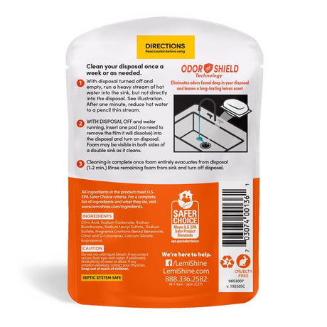 Lemi Shine Lemon Scent Garbage Disposal Cleaner 8.46 oz Powder, Pack of 10