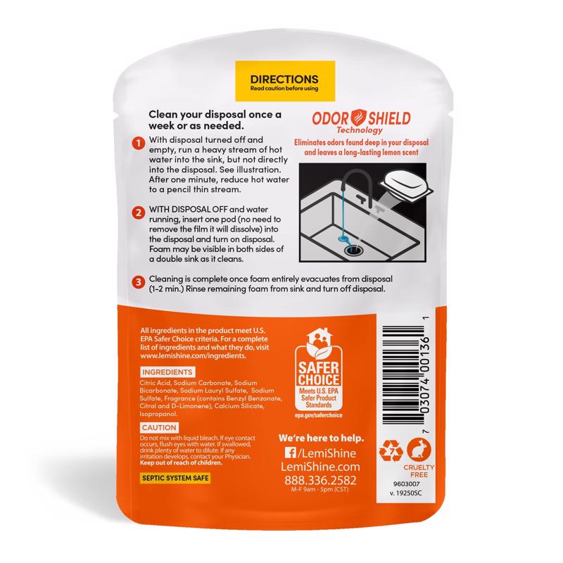 Lemi Shine Lemon Scent Garbage Disposal Cleaner 8.46 oz Powder, Pack of 10