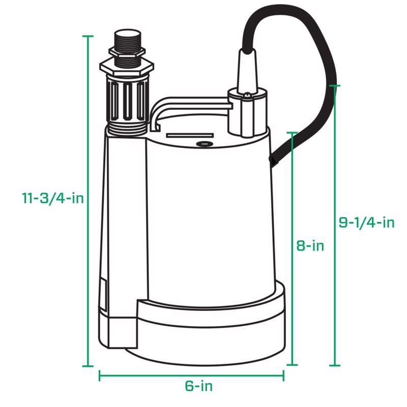 Zoeller 1/3 HP 2100 gph Thermoplastic Electronic Switch Bottom AC Submersible Utility Pump