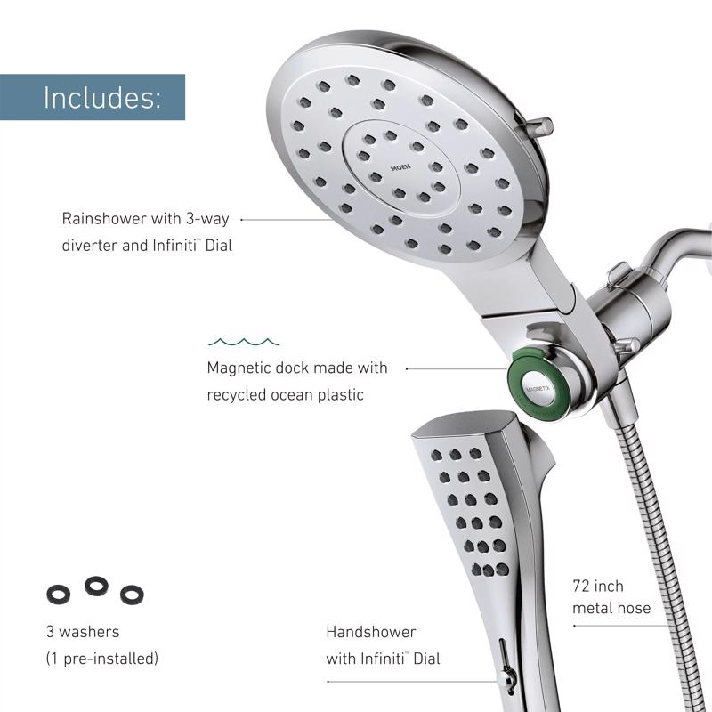 Moen Chrome Metal 8 settings Showerhead Combo 1.75 gpm