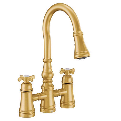 Moen Weymouth Two Handle Brush Gold Pull-Down Kitchen Faucet