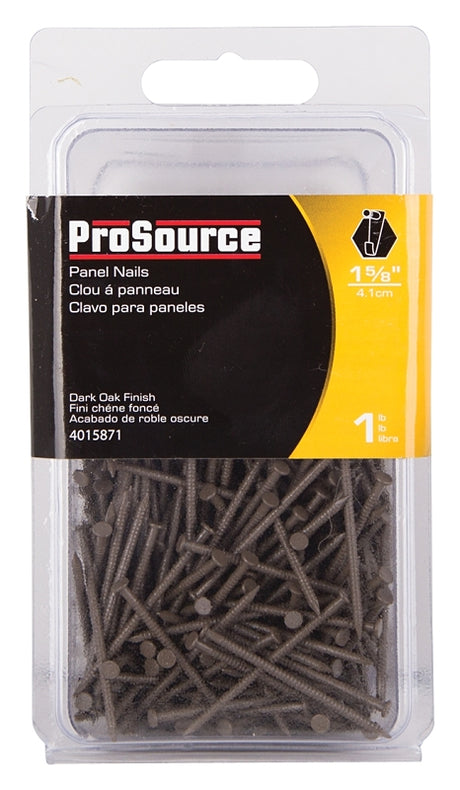 ProSource NTP-175-PS Panel Nail, 15D, 1-5/8 in L, Steel, Painted, Flat Head, Ring Shank, Dark Oak, Pack of 4