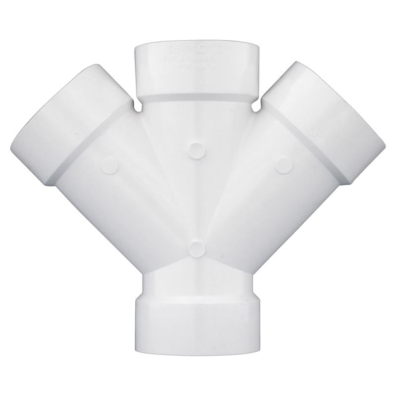 Charlotte Pipe Schedule 40 3 in. Hub X 3 in. D Hub PVC Double Wye 1 pk