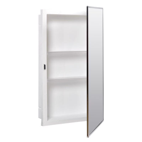 Zenith 105 Medicine Cabinet, 16-1/8 in OAW, 4-1/2 in OAD, 26-1/8 in OAH, Plastic/Stainless Steel, 2-Shelf