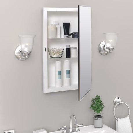 Zenith 105 Medicine Cabinet, 16-1/8 in OAW, 4-1/2 in OAD, 26-1/8 in OAH, Plastic/Stainless Steel, 2-Shelf