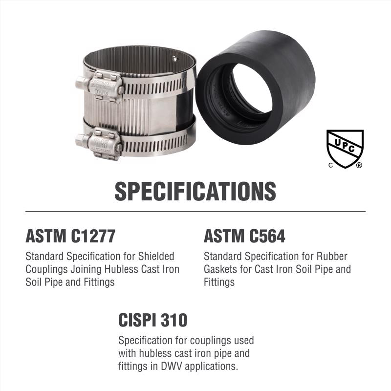Proline BK Products 2 in. Hub Sizes X 1-1/2 in. D Hub Sizes Neoprene/Stainless Steel No Hub Coupling