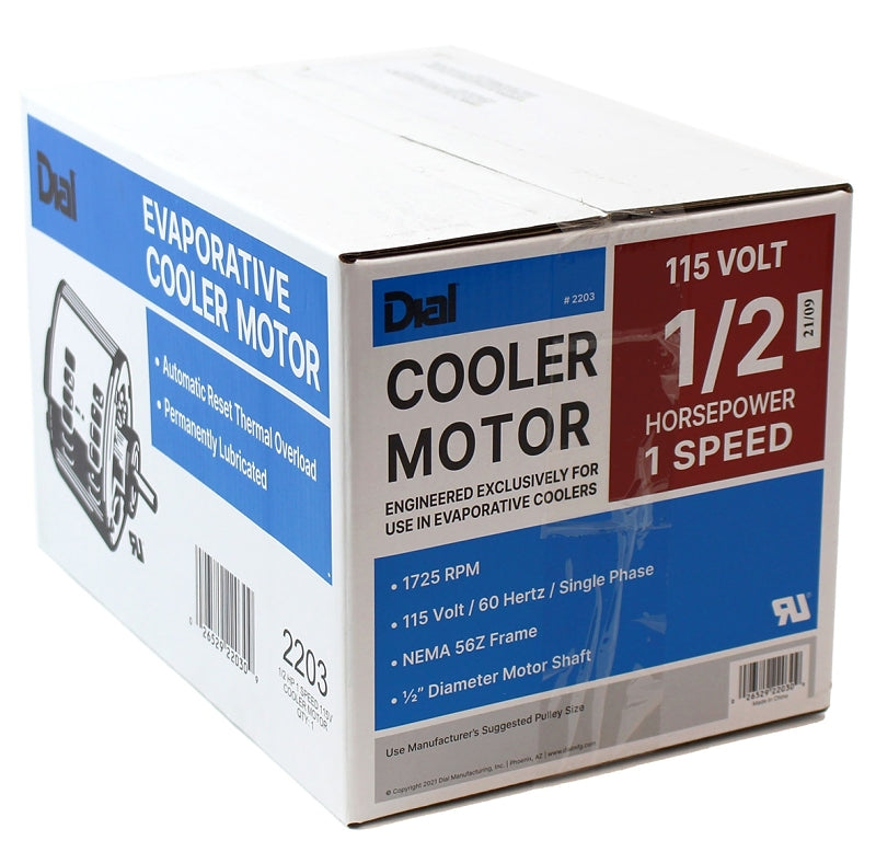 Dial 2203 Evaporative Cooler Motor, 0.5 hp, 1-Phase, 115 V, 1/2 in Dia Shaft, Clockwise Shaft Rotation