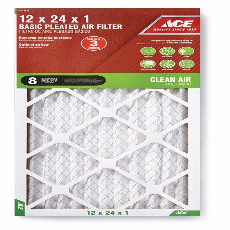 Ace 12 in. W X 24 in. H X 1 in. D Synthetic 8 MERV Pleated Air Filter 1 pk, Pack of 12