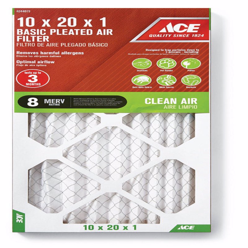 Ace 10 in. W X 20 in. H X 1 in. D Synthetic 8 MERV Pleated Air Filter 1 pk, Pack of 12