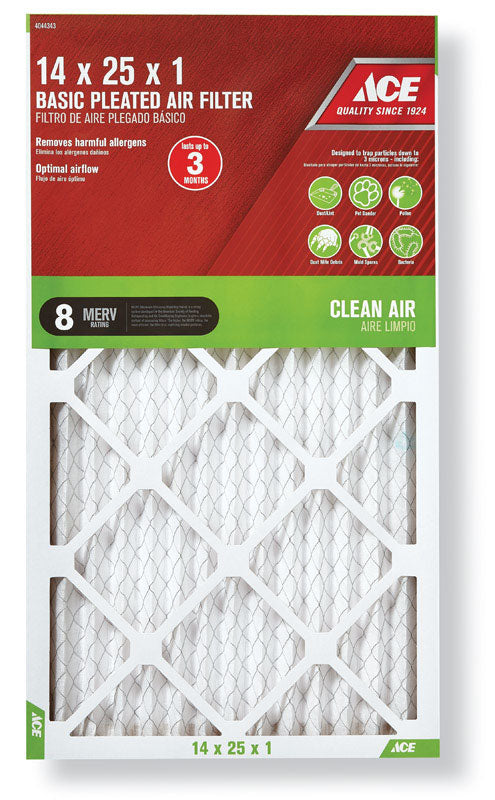 Ace 14 in. W X 25 in. H X 1 in. D Synthetic 8 MERV Pleated Air Filter 1 pk, Pack of 12