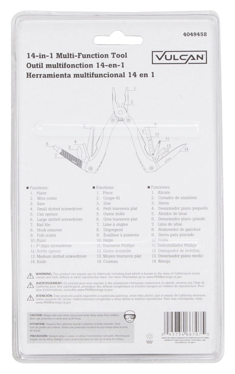 Vulcan NT619 14-in-1 Multi-Tool, 14-Function, Foldable Handle