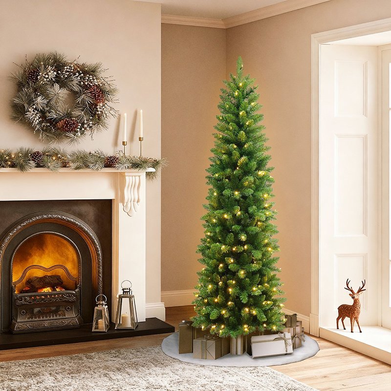 Hometown Holidays 357-6378TSL70LW5 Cedar Spruce Slim Tree, 7 ft H