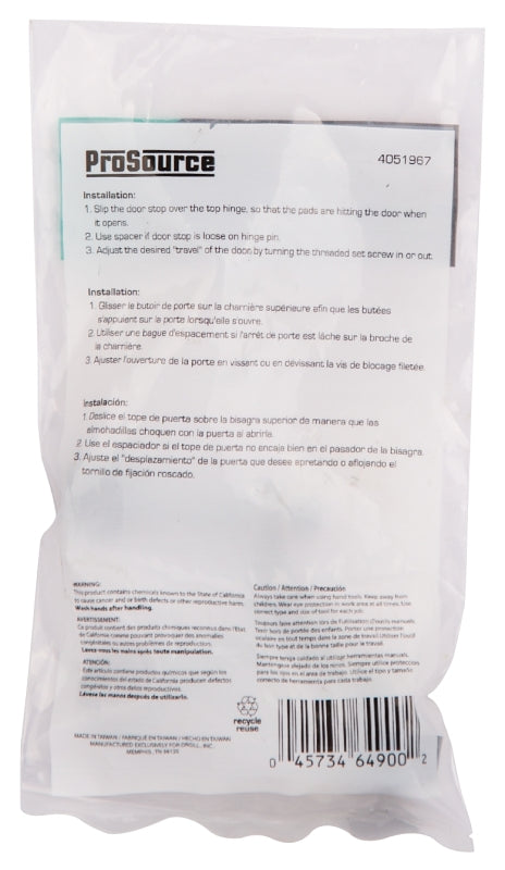 ProSource H20-B021-PS Light-Duty Hinge Pin Door Stop, 2-1/4 in Projection, Die-Cast Zinc & Plastic, Antique Brass