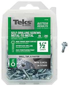 Teks 21308 Screw, #8 Thread, 1/2 in L, Coarse Thread, Hex Drive, Self-Drilling, Self-Tapping Point, Steel, Zinc, 280 PK