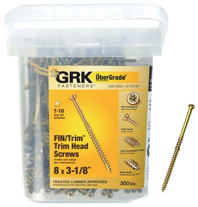 GRK Fasteners 115734 Finishing Screw, #8 Thread, 3-1/8 in L, Trim Head, Star Drive, Steel, 300 PK