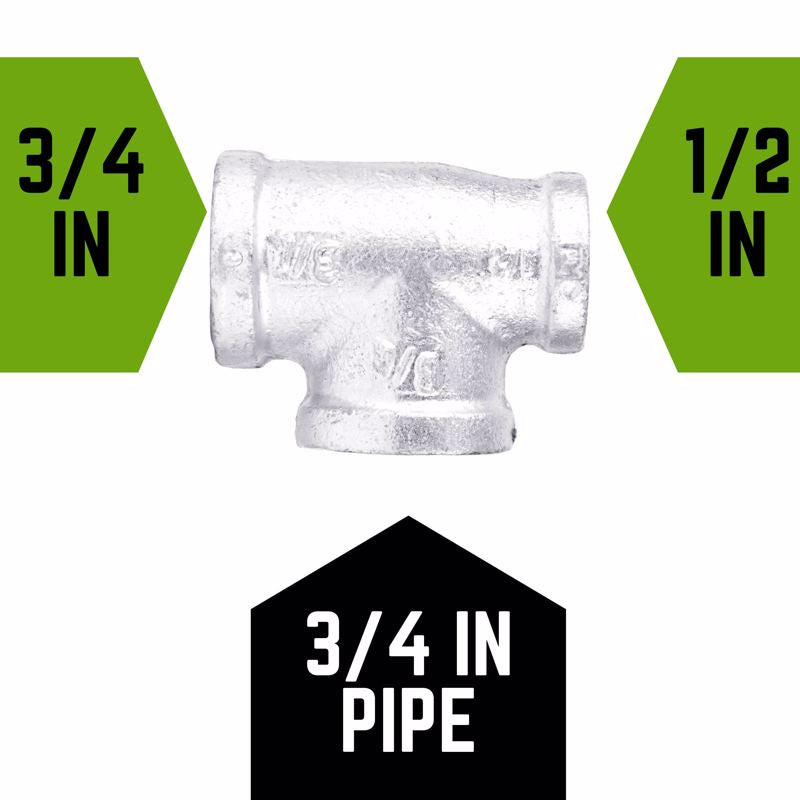 STZ Industries 3/4 in. FIP each X 1/2 in. D FIP FIP Galvanized Malleable Iron Reducing Tee