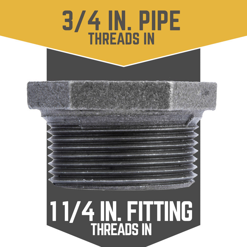 STZ Industries 1-1/4 in. MIP each X 3/4 in. D FIP Black Malleable Iron Hex Bushing