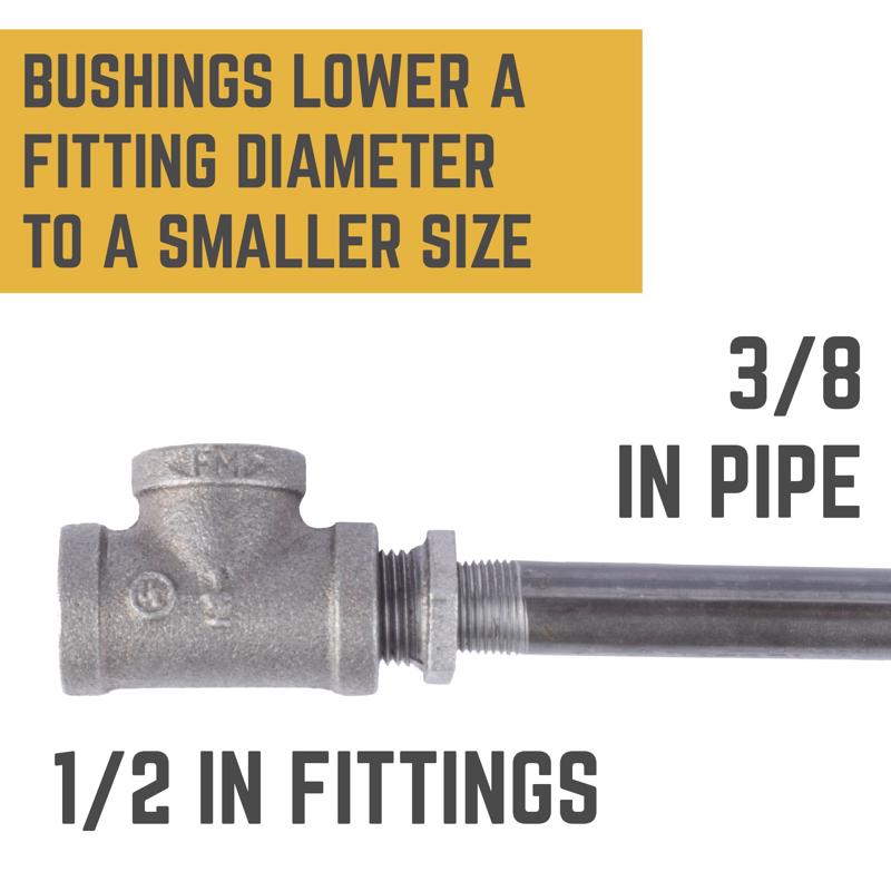 STZ Industries 1/2 in. MIP each X 3/8 in. D FIP Black Malleable Iron Hex Bushing, Pack of 5