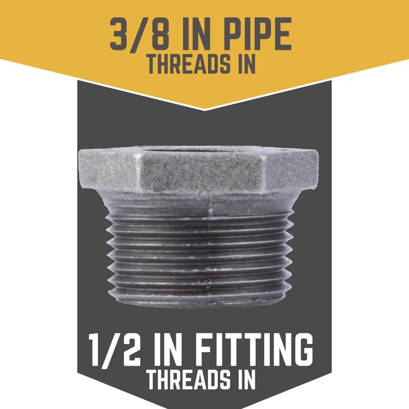 STZ Industries 1/2 in. MIP each X 3/8 in. D FIP Black Malleable Iron Hex Bushing, Pack of 5