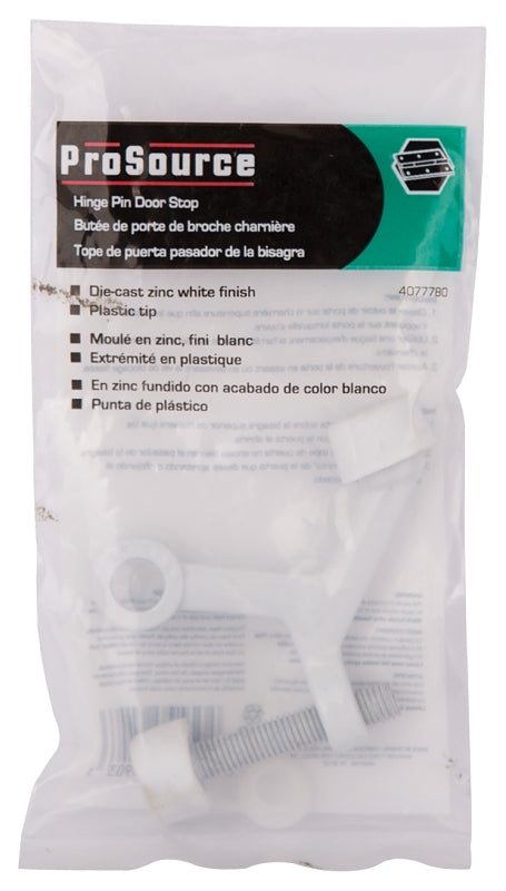 ProSource H20-B029-PS Light-Duty Hinge Pin Door Stop, 2-1/4 in Projection, Die-Cast Zinc & Plastic, White