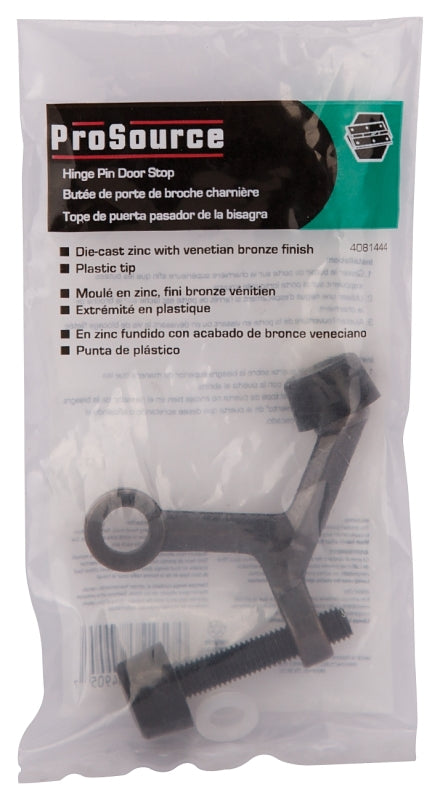 ProSource H20-B028-PS Light-Duty Hinge Pin Door Stop, 2-1/4 in Projection, Die-Cast Zinc & Plastic, Venetian Bronze