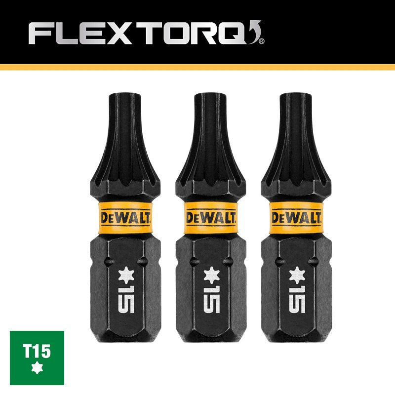 DEWALT FlexTorq DWAF1TX15IR3 Screwdriver Bit, T15 Drive, Torx Drive, 1/4 in Shank, Hex Shank, 1 in L, Steel