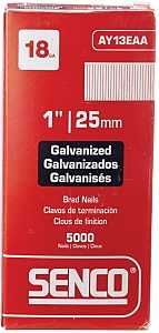Senco AY13EAA Nail, 1 in L, 18, Steel, Electro-Galvanized, Brad, Slight Head, Smooth Shank