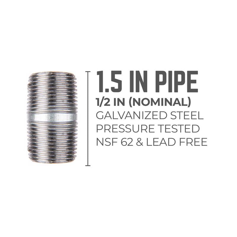 STZ Industries 1/2 in. MIP each X 1/2 in. D MIP Galvanized Steel 1-1/2 in. L Nipple, Pack of 5