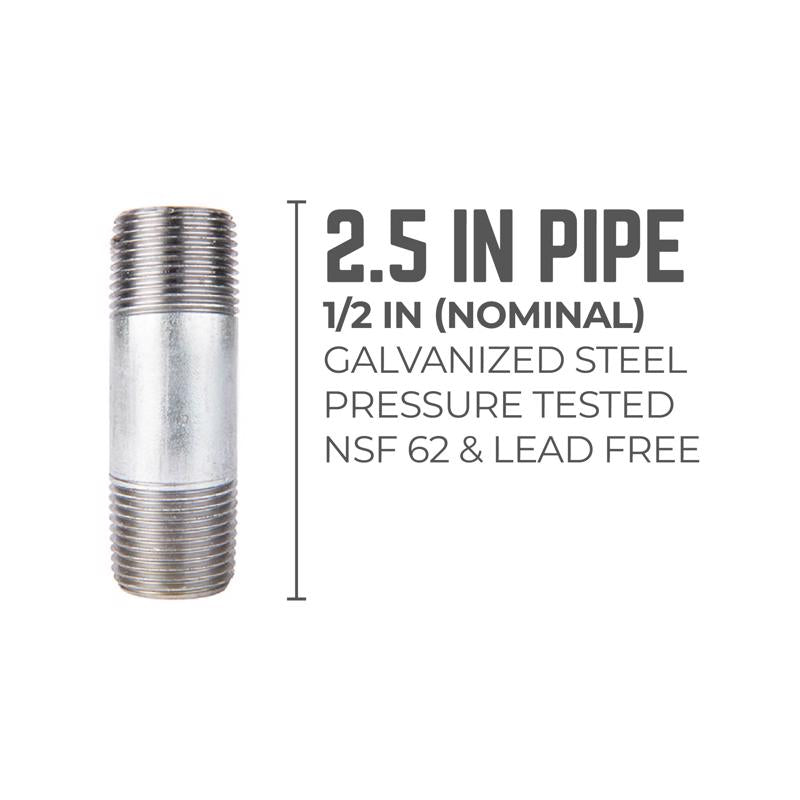 STZ Industries 1/2 in. MIP each X 1/2 in. D MIP Galvanized Steel 2-1/2 in. L Nipple, Pack of 5
