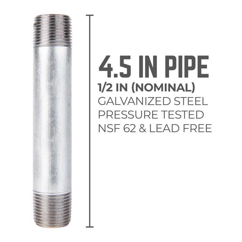 STZ Industries 1/2 in. MIP each X 1/2 in. D MIP Galvanized Steel 4-1/2 in. L Nipple, Pack of 5