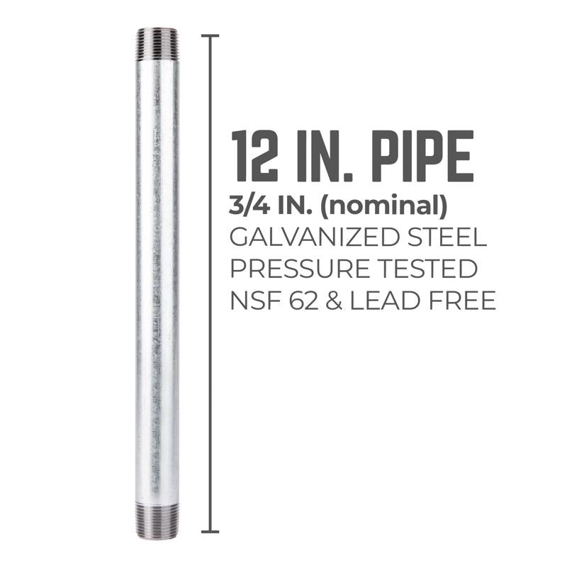 STZ Industries 3/4 in. MIP each X 3/4 in. D MIP Galvanized Steel 12 in. L Nipple