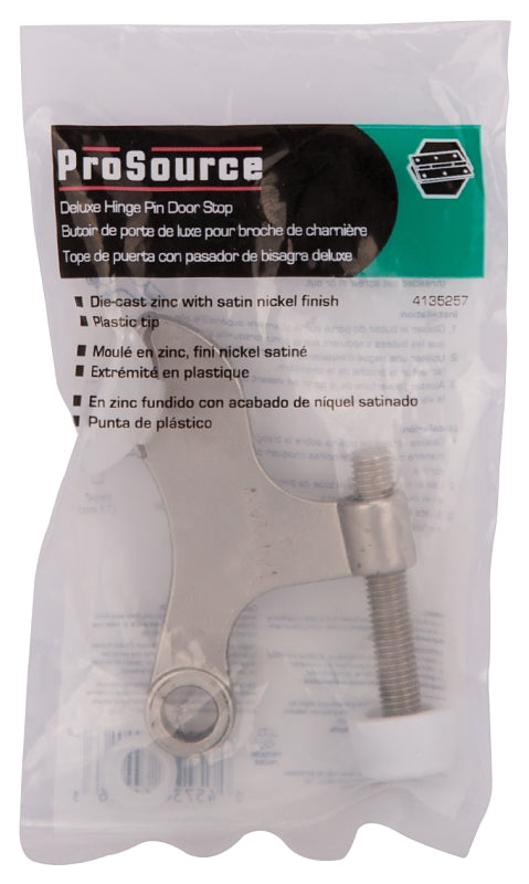 ProSource H20-B043-PS Deluxe Hinge Pin Door Stop, 2-5/8 in Projection, Die-Cast Zinc & Plastic, Satin Nickel