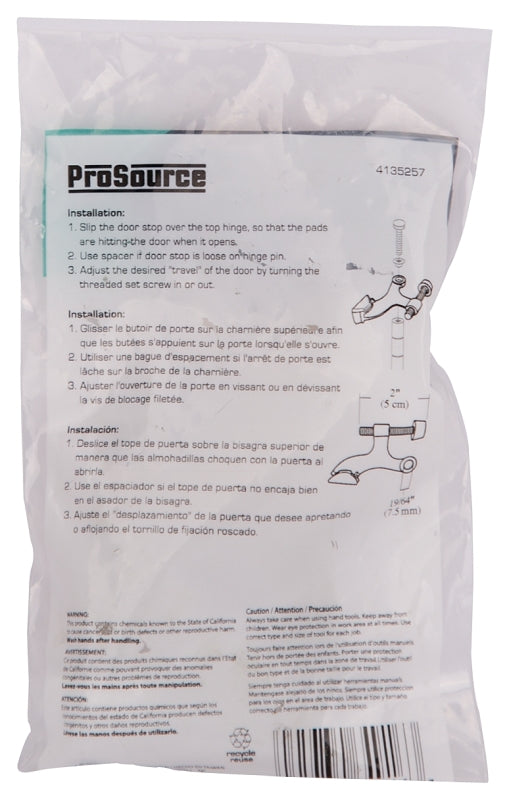 ProSource H20-B043-PS Deluxe Hinge Pin Door Stop, 2-5/8 in Projection, Die-Cast Zinc & Plastic, Satin Nickel