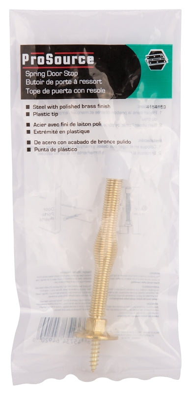 ProSource H61-Z010-PS Light-Duty Door Stop, 3/4" in Dia Base, 3 in Projection, Plastic & Steel, Polished Brass