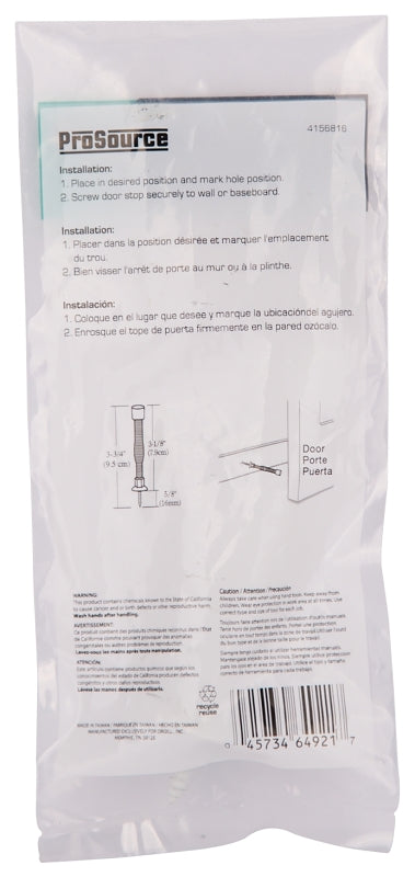 ProSource H61-Z018-PS Light-Duty Door Stop, 3/4" in Dia Base, 3 in Projection, Plastic & Steel, White