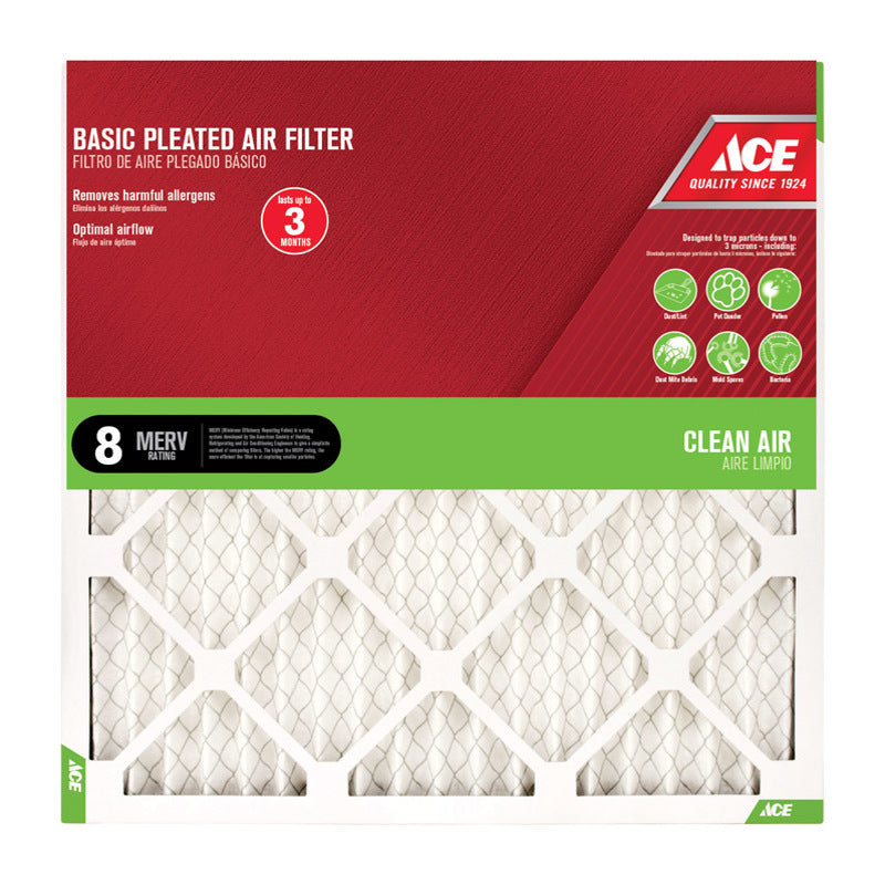Ace 16 in. W X 24 in. H X 1 in. D Synthetic 8 MERV Pleated Air Filter 1 pk, Pack of 12